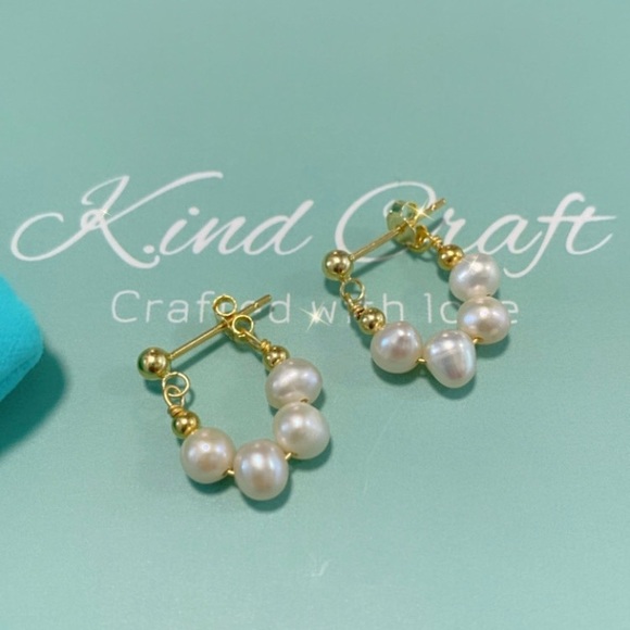 🌟Buy 1 Get 1 FREE Natural Freshwater Pearl vermeil hoop earrings gold silver - Picture 6 of 13